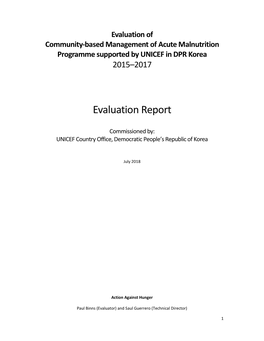 Evaluation of Community-Based Management of Acute Malnutrition Programme Supported by UNICEF in DPR Korea 2015–2017