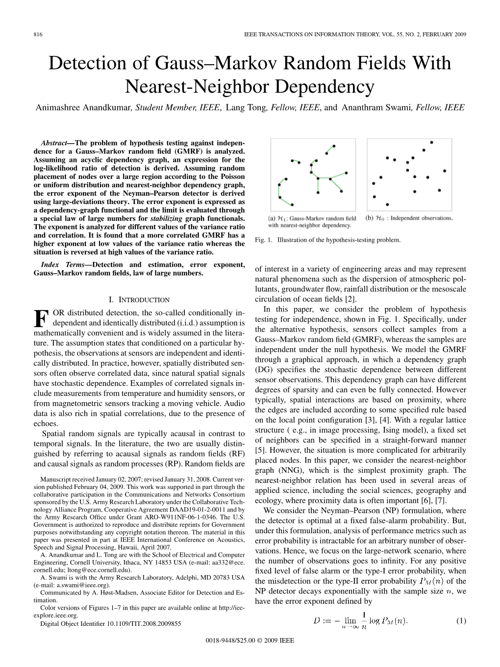 Detection of Gauss–Markov Random Fields with Nearest-Neighbor