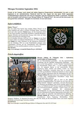 Miroque-Newsletter September 2016