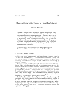 Harmonic Analysis on Semisimple P-Adic Lie Algebras 555