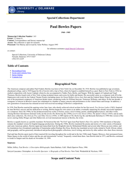 Paul Bowles Papers