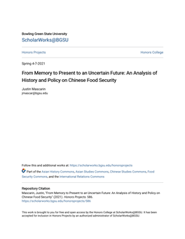 An Analysis of History and Policy on Chinese Food Security