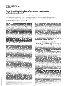 Aspartic Acid Substitutions Affect Proton Translocation by Bacteriorhodopsin
