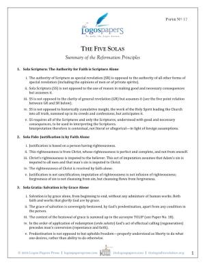 THE FIVE SOLAS Summary of the Reformation Principles