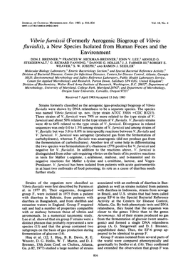 Vibrio Furnissii (Formerly Aerogenic Biogroup of Vibrio Fluvialis), a New Species Isolated from Human Feces and the Environment DON J