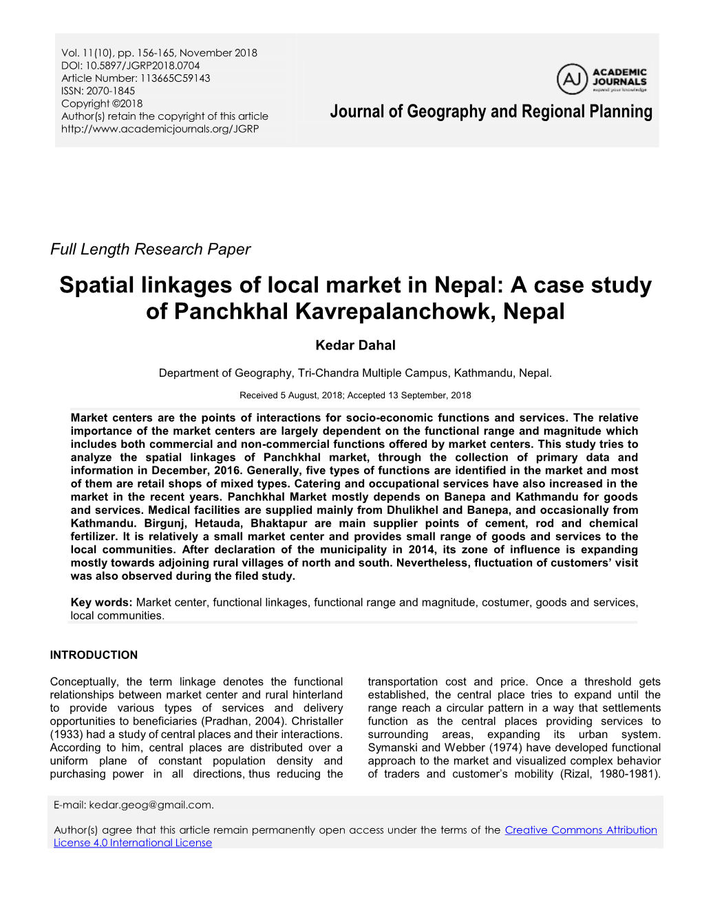 A Case Study of Panchkhal Kavrepalanchowk, Nepal