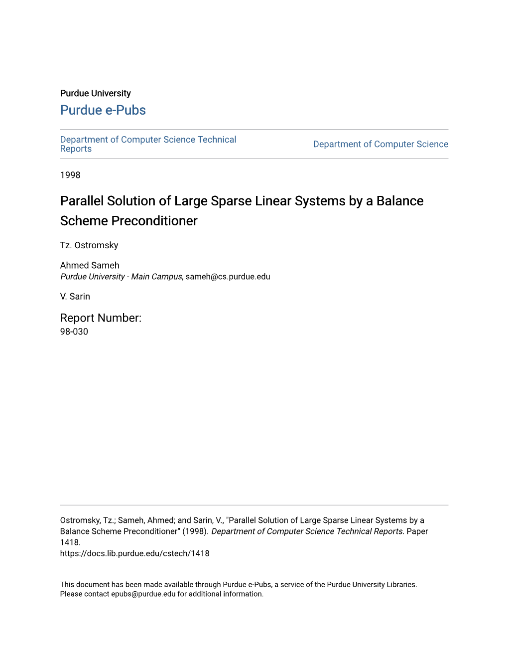 Parallel Solution of Large Sparse Linear Systems by a Balance Scheme Preconditioner