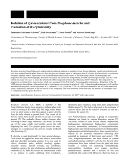 Isolation of Cycloeucalenol from Boophone Disticha and Evaluation of Its Cytotoxicity