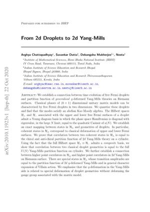 From 2D Droplets to 2D Yang-Mills Arxiv:2010.11923V1 [Hep-Th]