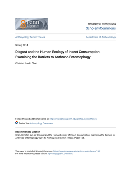 Disgust and the Human Ecology of Insect Consumption: Examining the Barriers to Anthropo-Entomophagy