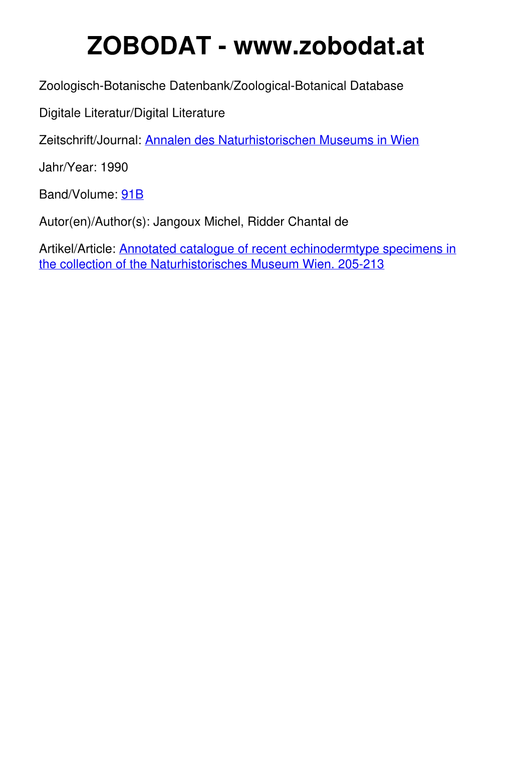 Annotated Catalogue of Recent Echinoderm Type Specimens in the Collection of the Naturhistorisches Museum Wien