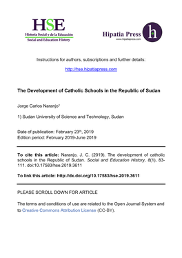 The Development of Catholic Schools in the Republic of Sudan