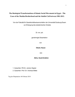 The Ideological Transformations of Islamic Social Movements in Egypt – the Cases of the Muslim Brotherhood and the Salafist Call Between 1981-2013