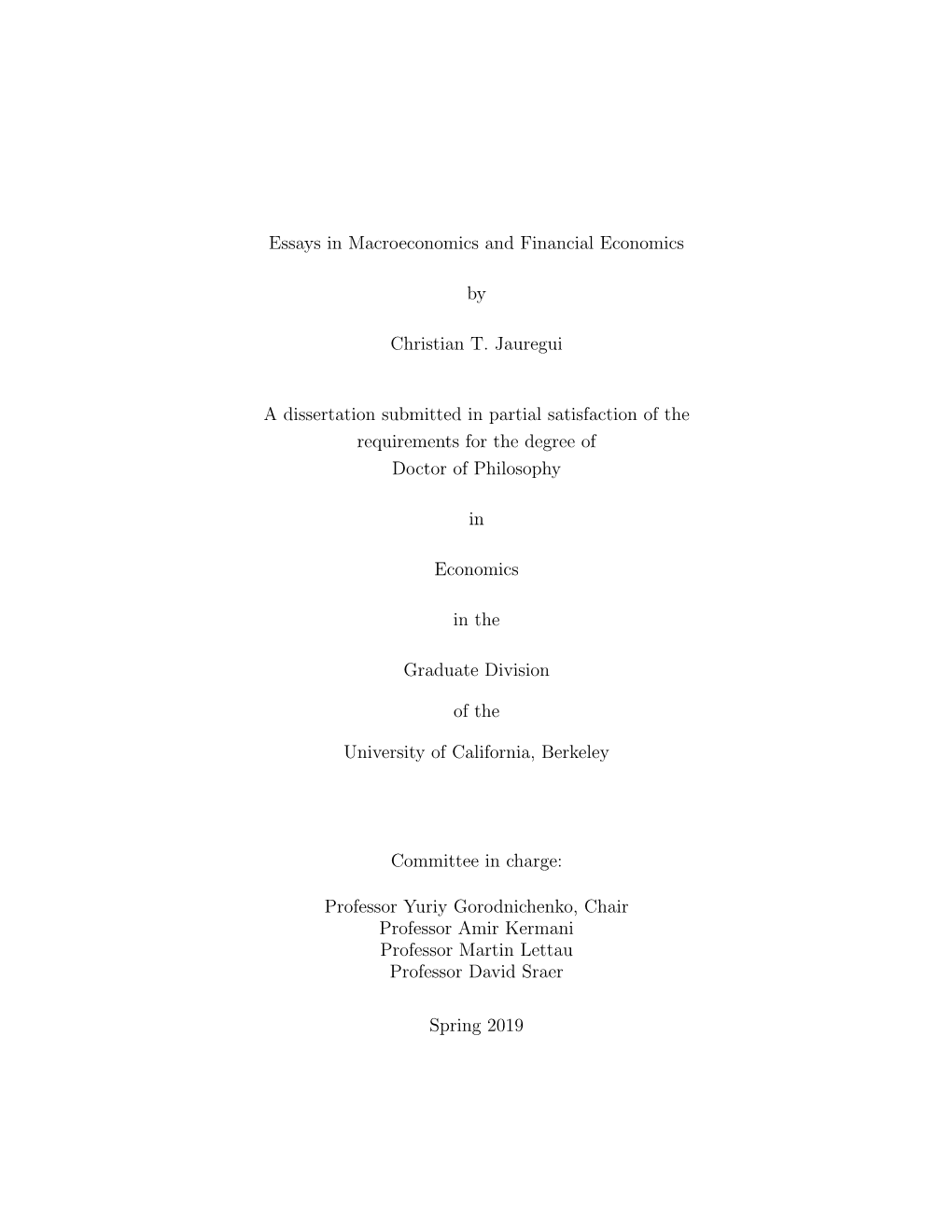 Essays in Macroeconomics and Financial Economics