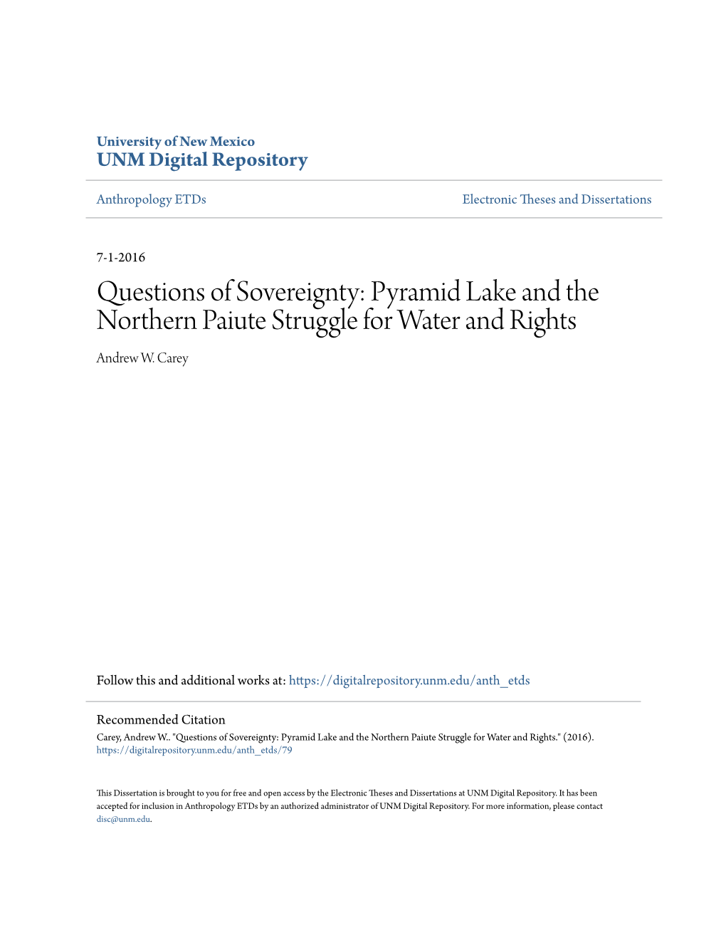 Pyramid Lake and the Northern Paiute Struggle for Water and Rights Andrew W