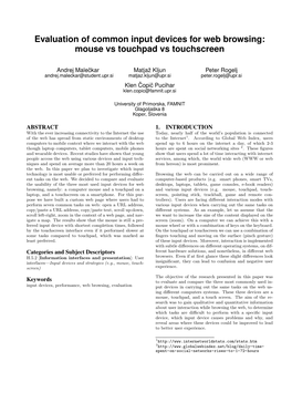 Evaluation of Common Input Devices for Web Browsing: Mouse Vs Touchpad Vs Touchscreen