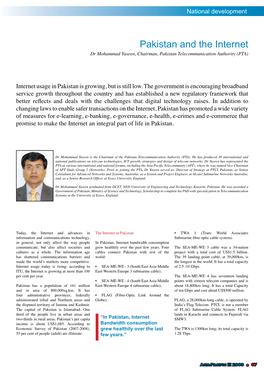 Pakistan and the Internet Dr Mohammad Yaseen, Chairman, Pakistan Telecommunication Authority (PTA)