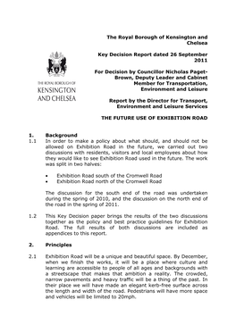 Key Decision Report Dated 26 September 2011
