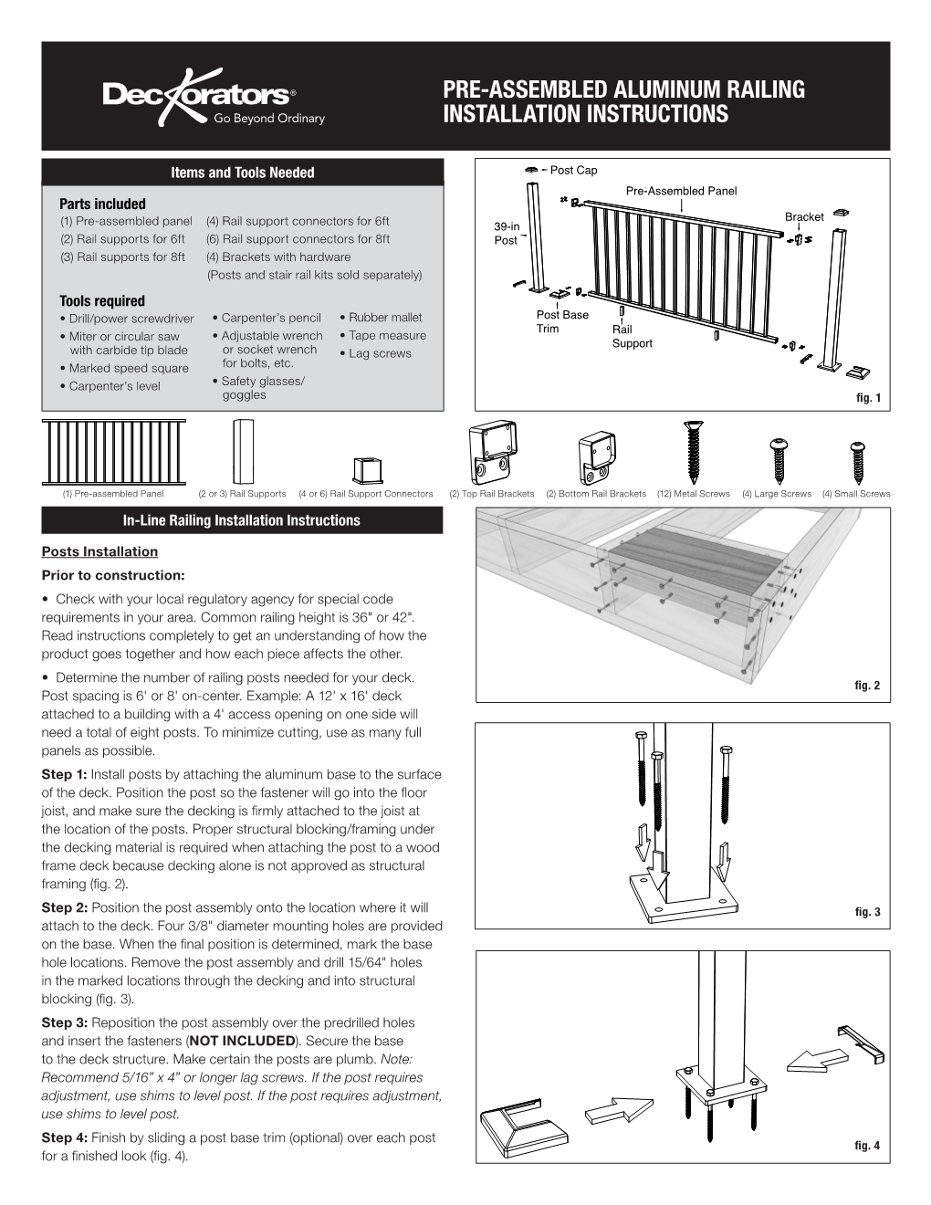 Pre-Assembled Aluminum Railing Installation Instructions