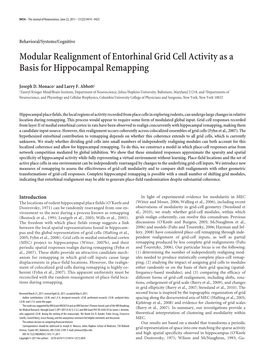 Modular Realignment of Entorhinal Grid Cell Activity As a Basis for Hippocampal Remapping