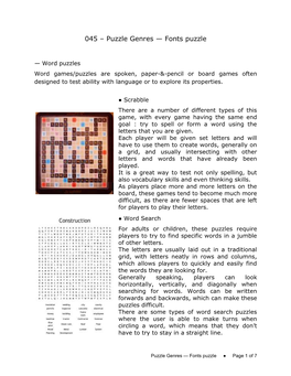 045 – Puzzle Genres — Fonts Puzzle