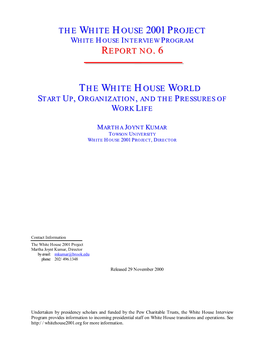 2001 Project White House Interview Program Report No