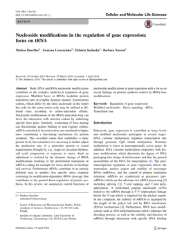 Nucleoside Modifications in the Regulation of Gene Expression