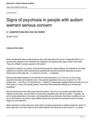 Signs of Psychosis in People with Autism Warrant Serious Concern