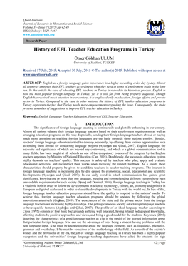 History of EFL Teacher Education Programs in Turkey