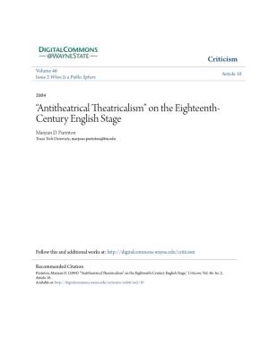 “Antitheatrical Theatricalism” on the Eighteenth-Century English Stage," Criticism: Vol