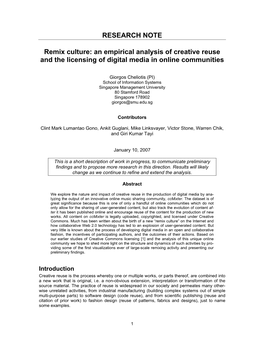 RESEARCH NOTE Remix Culture: an Empirical Analysis of Creative Reuse