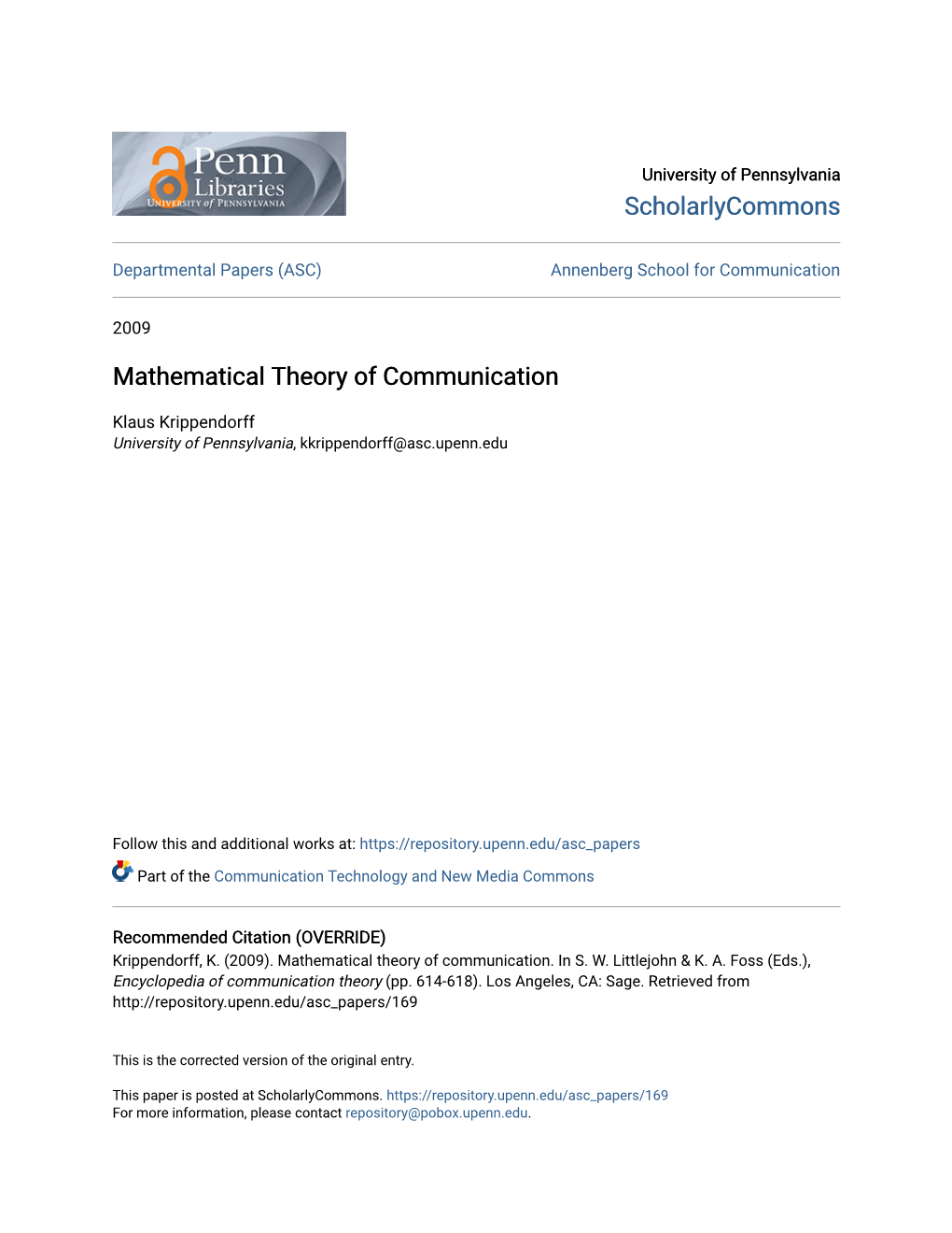 Mathematical Theory of Communication