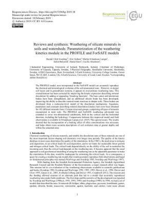 Weathering of Silicate Minerals in Soils and Watersheds: Parameterization of the Weathering Kinetics Module in the PROFILE and Forsafe Models