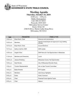 Meeting Agenda Thursday, October 24, 2019 10:00 A.M