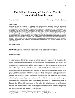 The Political Economy of 'Race' and Class in Canada's Caribbean