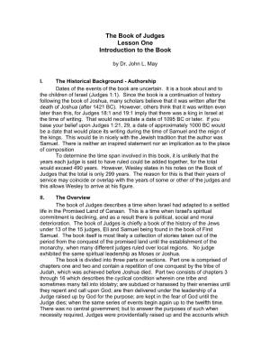 The Book of Judges Lesson One Introduction to the Book