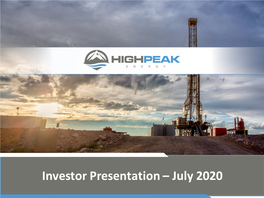Investor Presentation – July 2020 Disclaimer