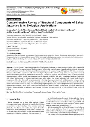 Comprehensive Review of Structural Components of Salvia Hispanica & Its Biological Applications