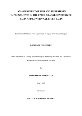 An Assessment of Fish and Fisheries in Impoundments in the Upper Orange-Senqu River Basin and Lower Vaal River Basin