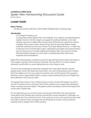 Leader's Guide for the Spider-Man: Homecoming Discussion Guide