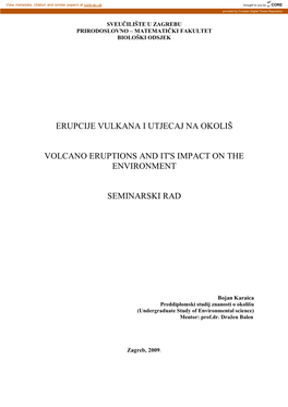 Erupcije Vulkana I Utjecaj Na Okoliš Volcano
