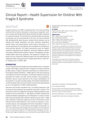 Clinical Report—Health Supervision for Children with Fragile X Syndrome