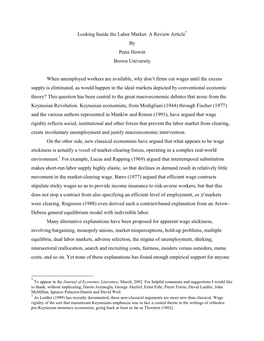 Looking Inside the Labor Market: a Review Article* by Peter Howitt Brown University