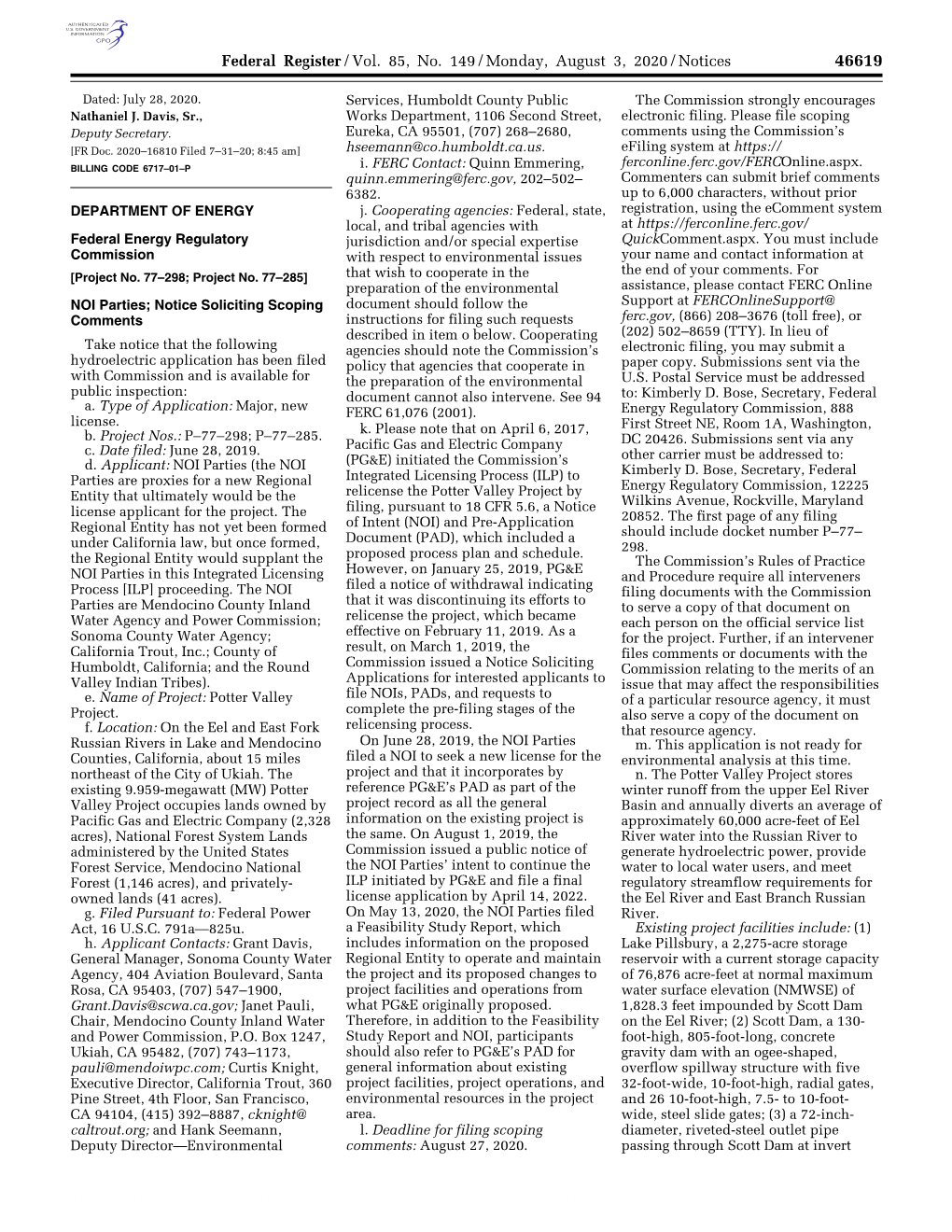 Federal Register/Vol. 85, No. 149/Monday, August 3, 2020/Notices