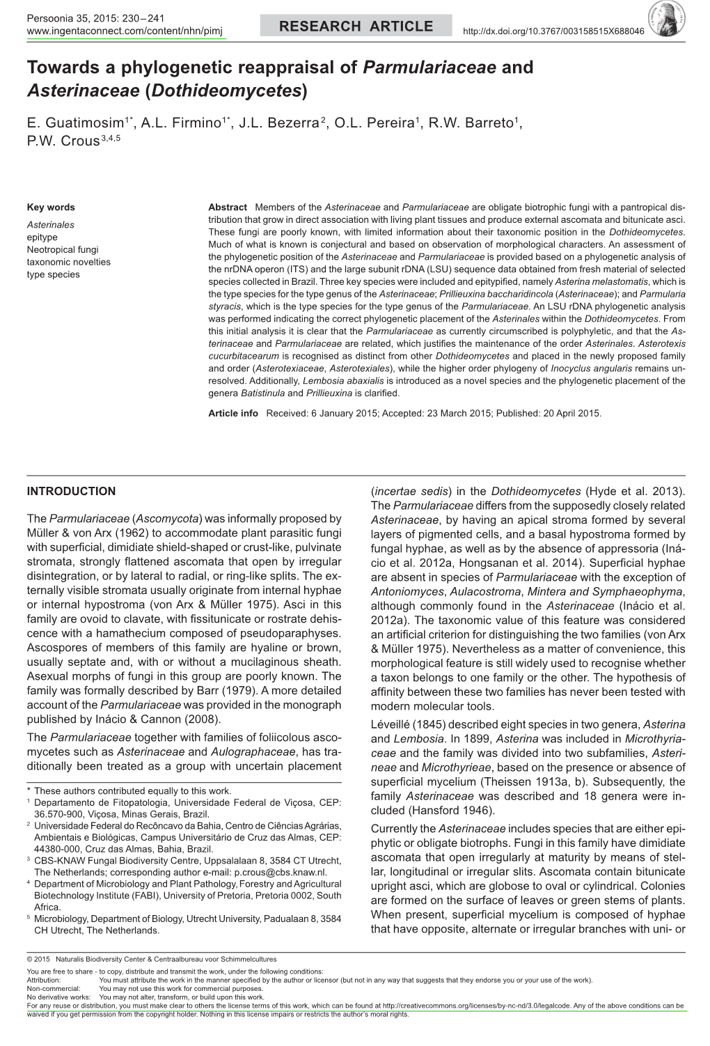 Towards a Phylogenetic Reappraisal of Parmulariaceae and Asterinaceae (Dothideomycetes)