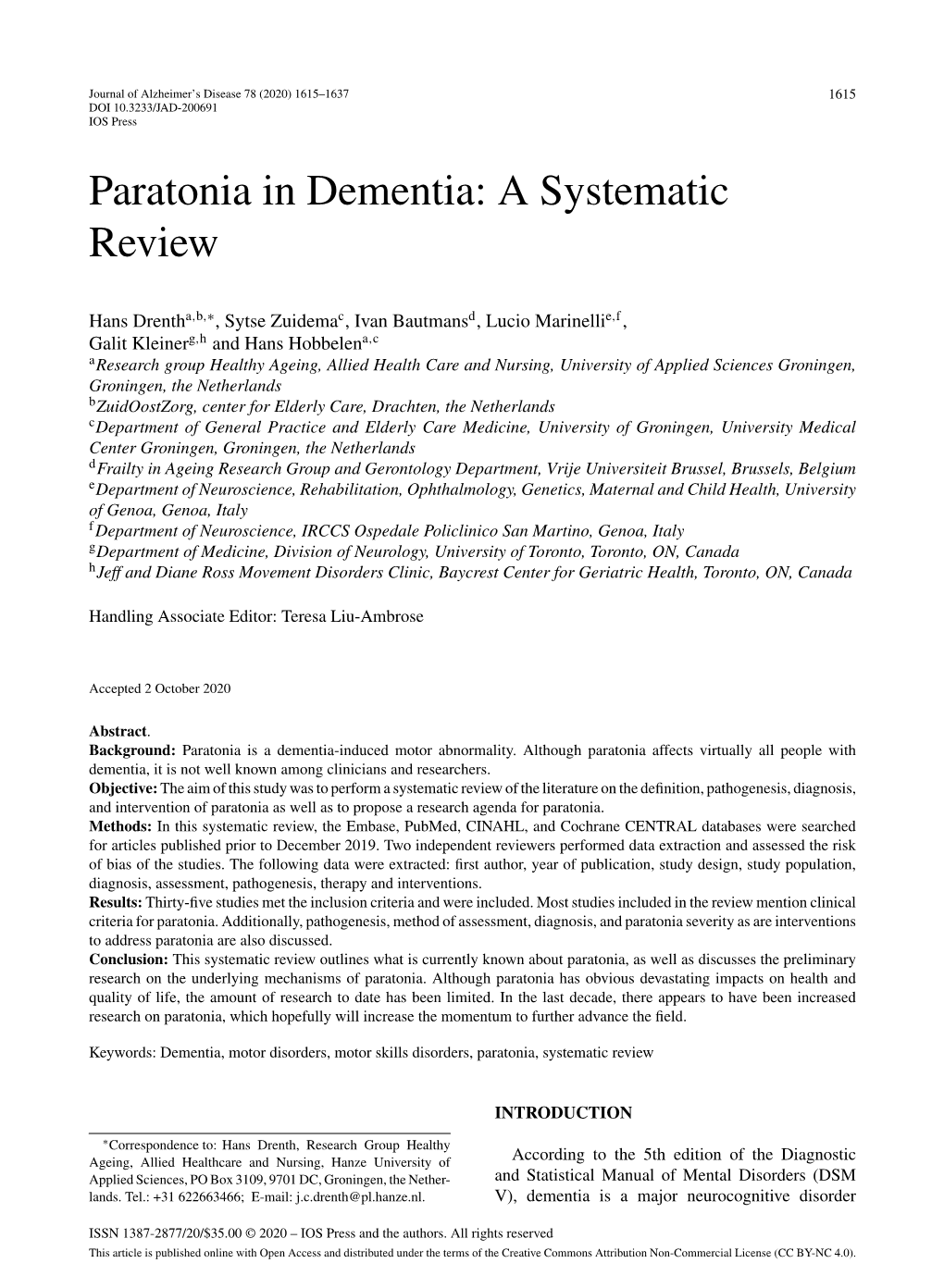 Paratonia in Dementia: a Systematic Review