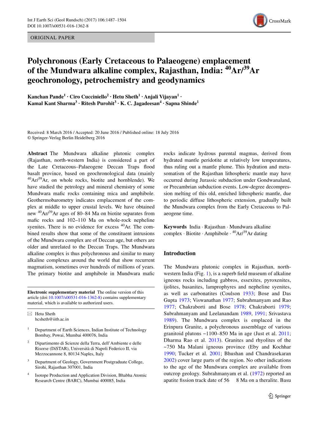 Emplacement of the Mundwara Alkaline Complex, Rajasthan, India: 40Ar/39Ar Geochronology, Petrochemistry and Geodynamics