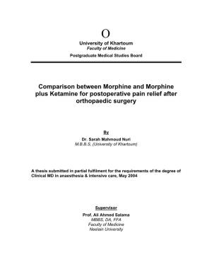 Comparison Between Morphine and Morphine Plus Ketamine for Postoperative Pain Relief After Orthopaedic Surgery