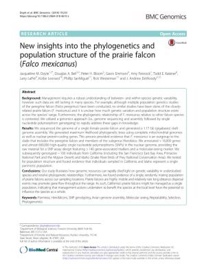 New Insights Into the Phylogenetics and Population Structure of the Prairie Falcon (Falco Mexicanus) Jacqueline M