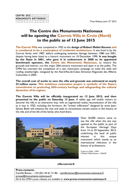 The Centre Des Monuments Nationaux Will Be Opening the Cavrois Villa in Croix (Nord) to the Public As of 13 June 2015